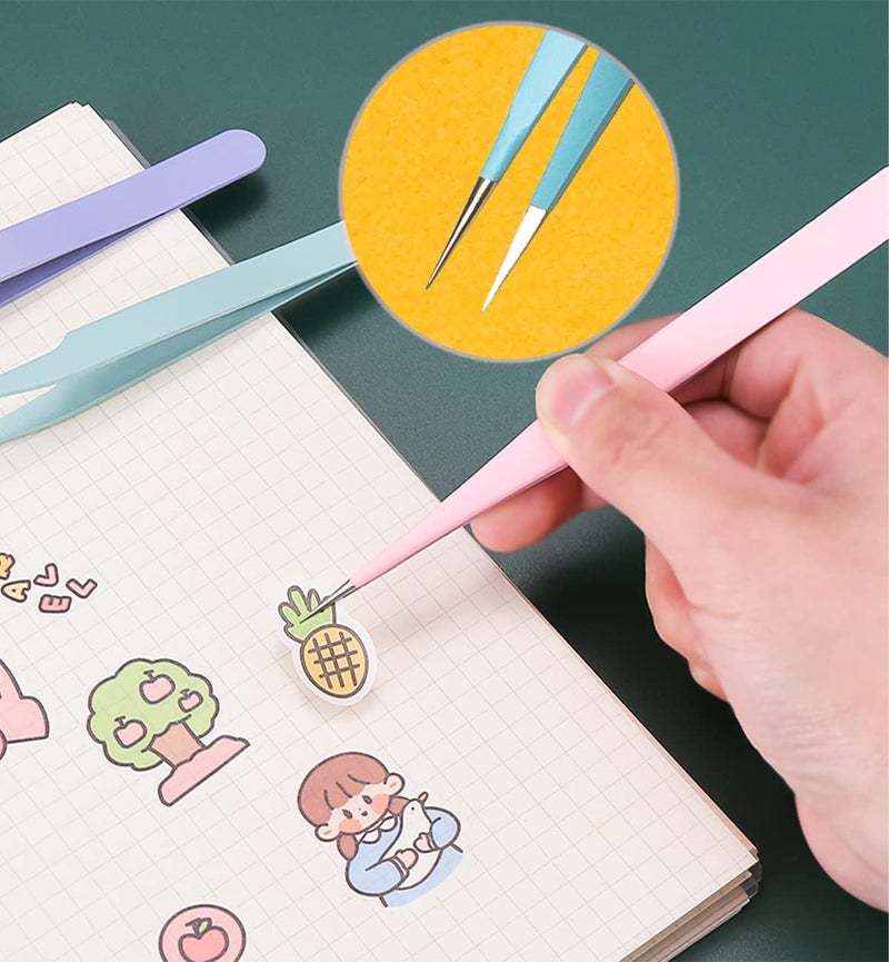 Arvakr 2 Pieces Sticker Tweezers, Cute Craft Tweezers for Stickers, Scrapbooking, Vinyl, Lashes, Electronics, Purple - Image 3